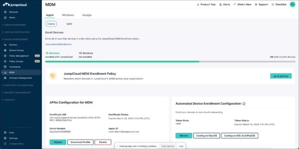 Jumplcloud Mobile Device Management