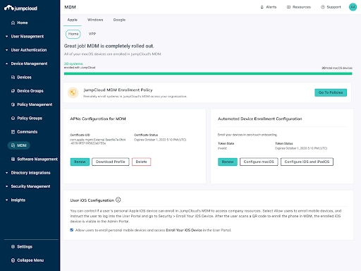 JumpCloud Mobile Device Management - MDM - NIS2 - Kappa Data