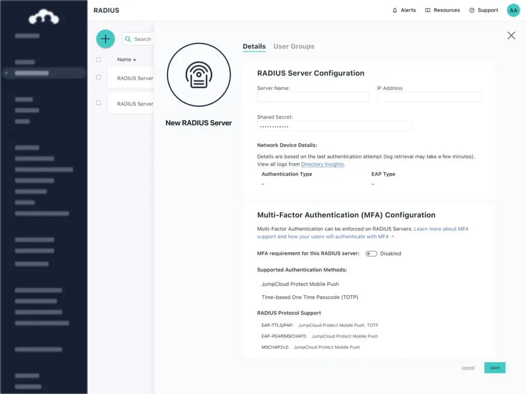 JumpCloud Cloud Radius, control user access