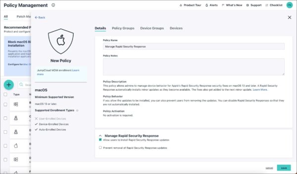 Jumpcloud policy management MDM